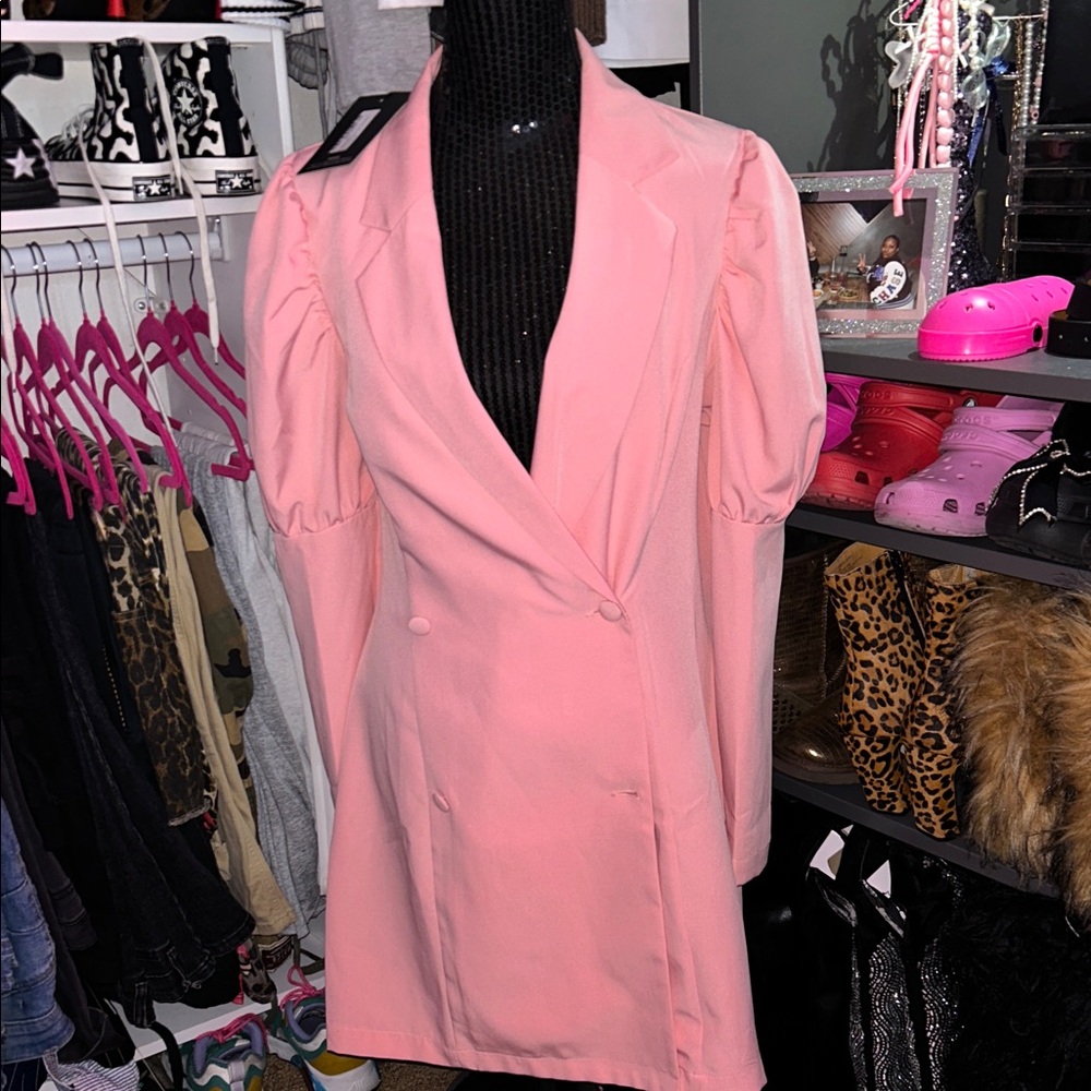 Pink Double-Breasted Blazer Dress